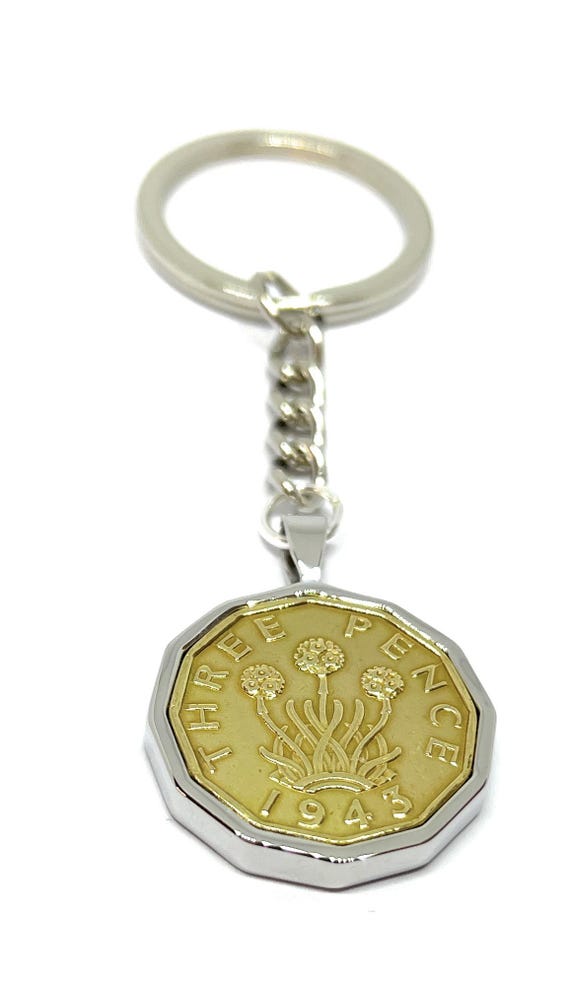 1943 British Threepence coin keyring 82nd Birthday, Fathers day, Mothers day Thinking Of You, Mum, Dad, Loved One 82nd  gift from 1943