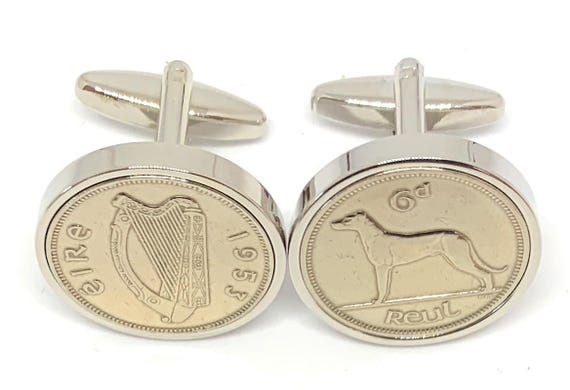 1953 Irish coin cufflinks- Great gift idea. Genuine Irish 6d Sixpence coin cufflink 1953 Thinking Of You,  Special Friend, Dad SLV