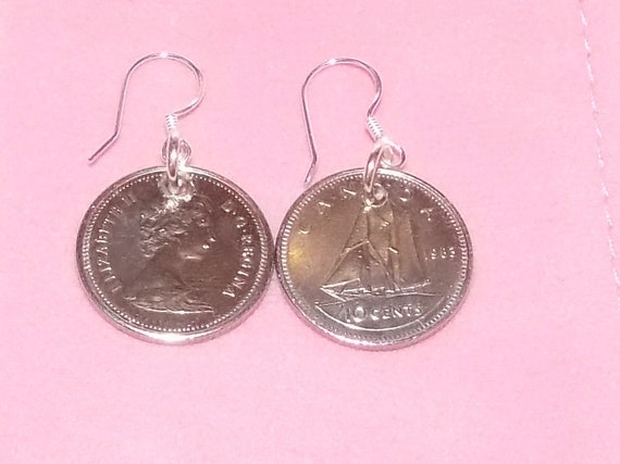 Wedding Anniversary Canadian Dime earrings - Ruby Coral Pearl Silver China    Crystal Ivory Lace Silk Steel Tin Candy Loved One