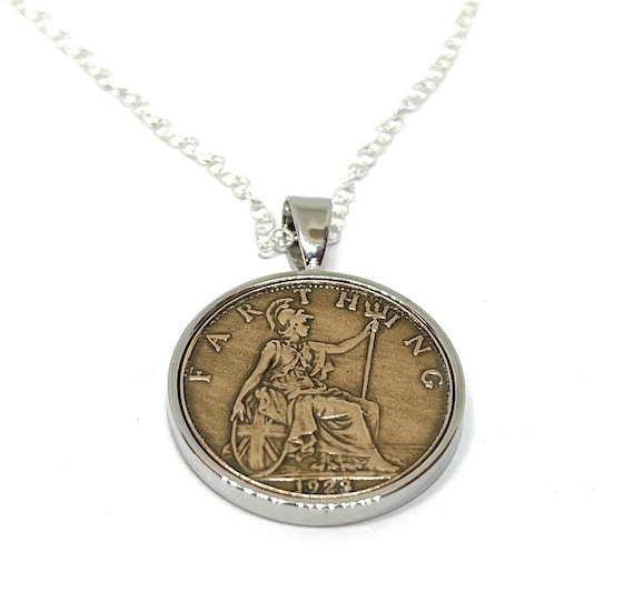 Solid Pendant 1935 Lucky Farthing 90th Birthday gift Sterling Silver 18in Chain, 90th birthday, 1935 gift