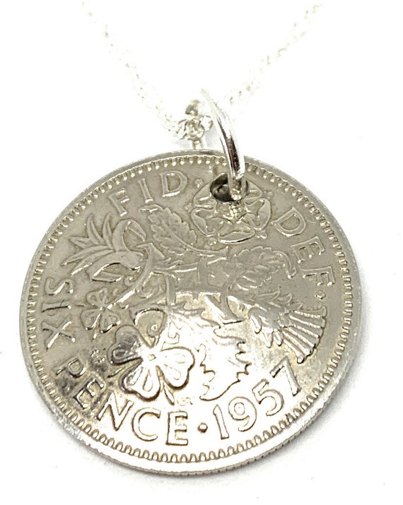 1957 Sixpence Domed coin 68th birthday.  Original sixpence coins Great gift from 1957 68th - birthday gift for mum Thinking Of You, Mum Dad