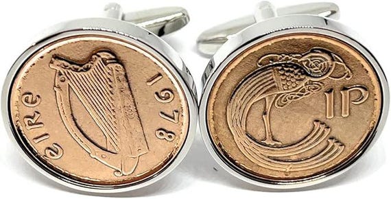 1978 48th Birthday gift Irish Penny for Luck cufflinks: Silver, Gold or RoseGold Plated