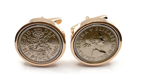 1960 Sixpence 6d 65th birthday Cufflinks - Original 1960 Sixpence coin cufflinks, 65th Mens Gift, Fathers Day Gift - HT RG