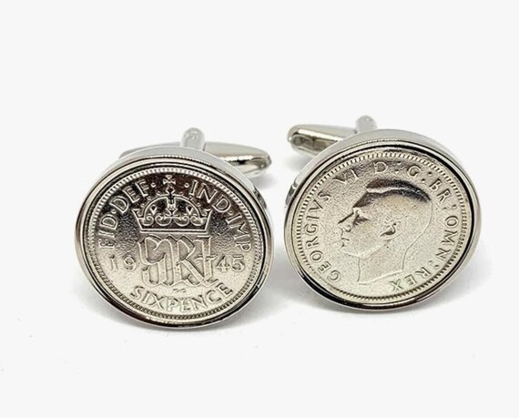 1945 Silver Sixpence 3d 80th birthday coin Cufflinks, 80th Anniversary gift, 80th birthday, Mens gift, 1945 birthday gift, 1945 birthday
