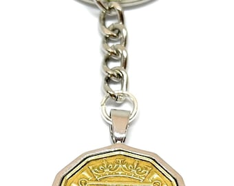 1964 Threepence Coin Keyring 62nd Birthday Gift: Silver Plated Mount