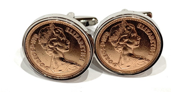 44th Birthday / Anniversary 1 pence cufflinks from 1980, 44th Birthday, mens gift idea, 1980 gift idea, 44th birthday present, gift for Dad