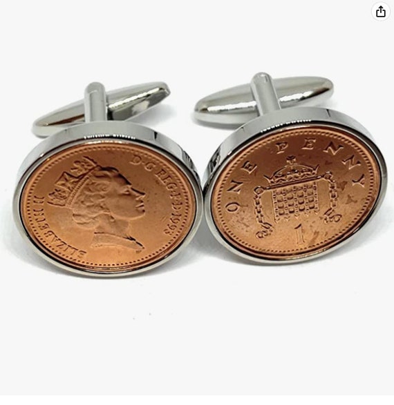 1993 33rd Birthday Gift Penny for Luck coin cufflinks: Silver plated backs