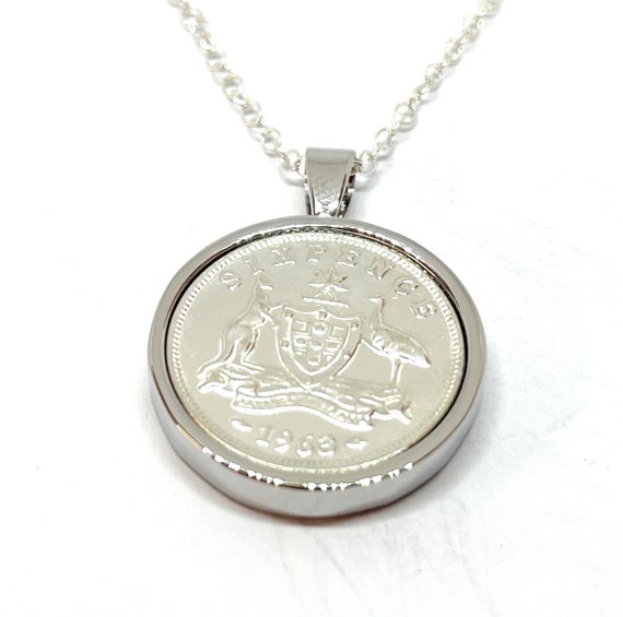 1963 61st Birthday / Anniversary Australian sixpence coin Solid pendant plus 18inch SS chain gift 61st birthday gift for her