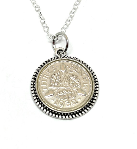 Round Pendant 1932 Threepence 92nd Birthday plus a Sterling Silver 18in Chain 1932 92nd birthday gift, 92nd gift, 1932 gift, ladies gift