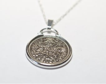 1966 58th Birthday / Anniversary sixpence coin pendant plus 18inch SS chain 58th birthday gift, 1966 birthday gift, 1966 58th birthday