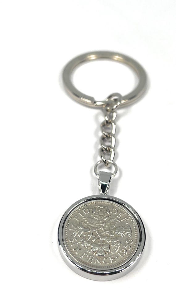 1956 69th Birthday Keyring-Sixpence Keyring- Mum, Dad, Brother, Sister- 69th Birthday-Coin Keyring, Sixpence Coin, 69th Anniversary, 6d