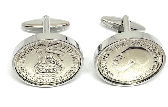 1932 Silver Shilling Cufflinks 93rd birthday.  Original Silver threepence coins Great gift from 1932 93rd Thinking Of You,   HT