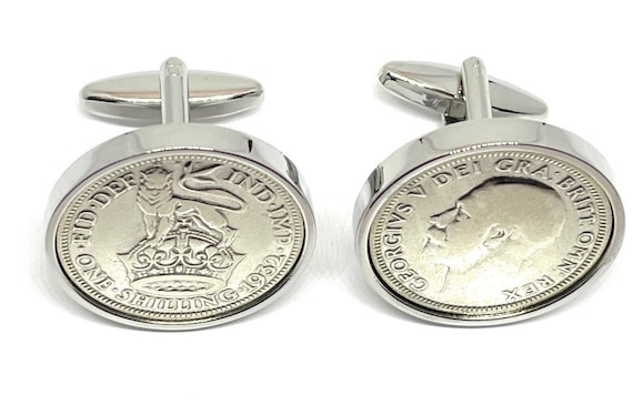 1932 Silver Shilling Cufflinks 92nd birthday.  Original Silver threepence coins Great gift from 1932 92nd Thinking Of You,   HT