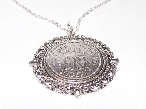 Fancy Pendant 1937 Lucky sixpence 88th Birthday plus a Sterling Silver 18in Chain, 88th birthday gift from 1937, 88th birthday, Loved One