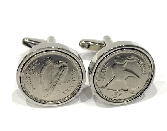 1928 Irish Threepence 3d Cufflinks 97th birthday.  Original Irish Threepence coins Great gift from 1928 97th Thinking Of You