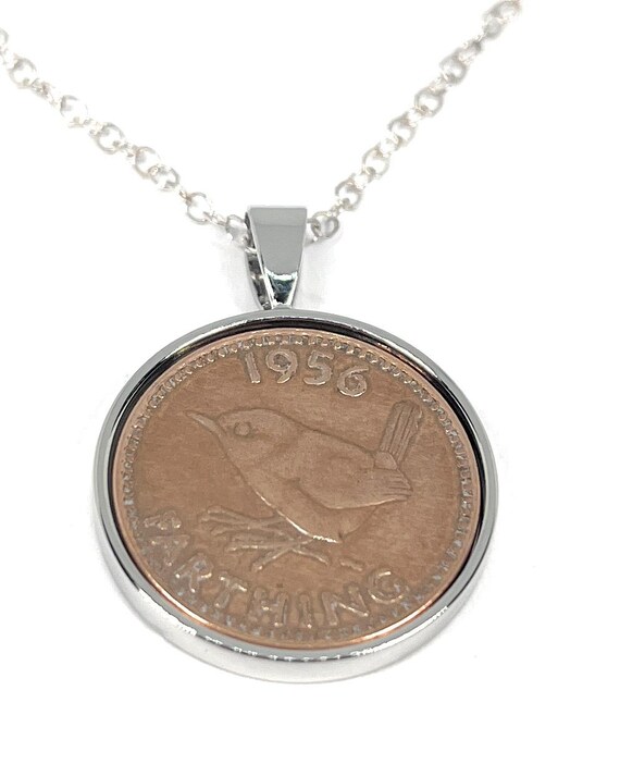 1956 69th Birthday / Anniversary Farthing coin Solid pendant plus Sterling Silver chain gift, 69th birthday 1956, 1956 69th birthday gift