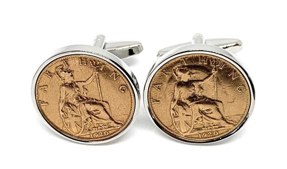 1920 104th Birthday Cufflinks - 1920 genuine Farthing coin cufflinks 104th - Slv Thinking Of You,  Special Friend, Mum, Dad, Loved One