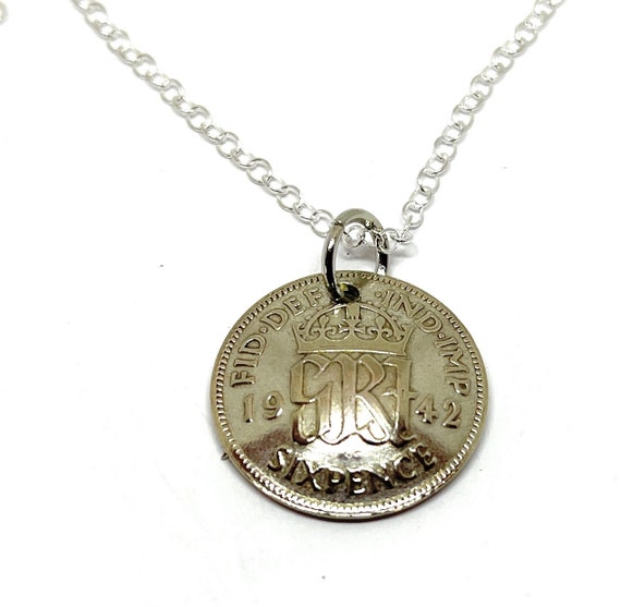 1942 Sixpence coin Domed 83rd Birthday plus a Sterling Silver 18in Chain Thinking Of You,  Special Friend, Mum, Dad, Loved One