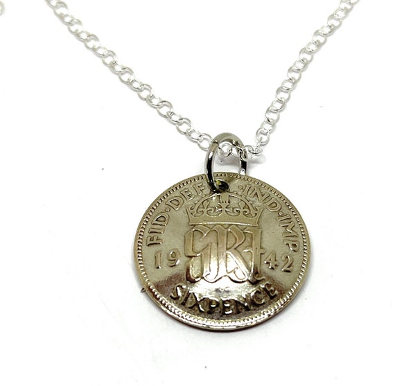 1942 Sixpence coin Domed 82nd Birthday plus a Sterling Silver 18in Chain Thinking Of You,  Special Friend, Mum, Dad, Loved One