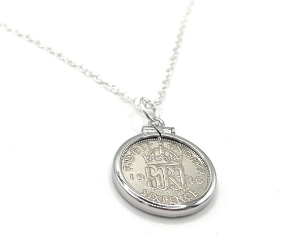 1946 79th Birthday / Anniversary sixpence coin pendant plus Sterling Silver chain gift 79th birthday gift for her mothers day gift