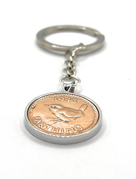 1943 British Farthing coin keyring 82nd Birthday, Fathers day, Mothers day Thinking Of You, Mum, Dad, Loved One 82nd birthday gift from 1943