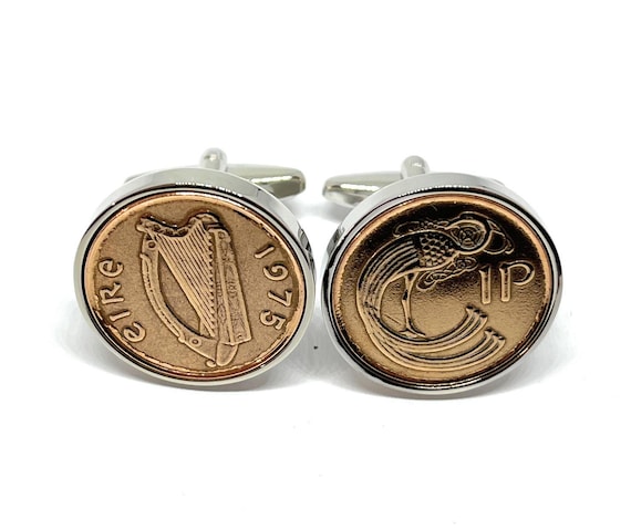 50th Birthday gift 1975 Birthday Old Irish One Pence Coin Jewellery Cufflinks - 1975 50 years 50th Thinking Of You