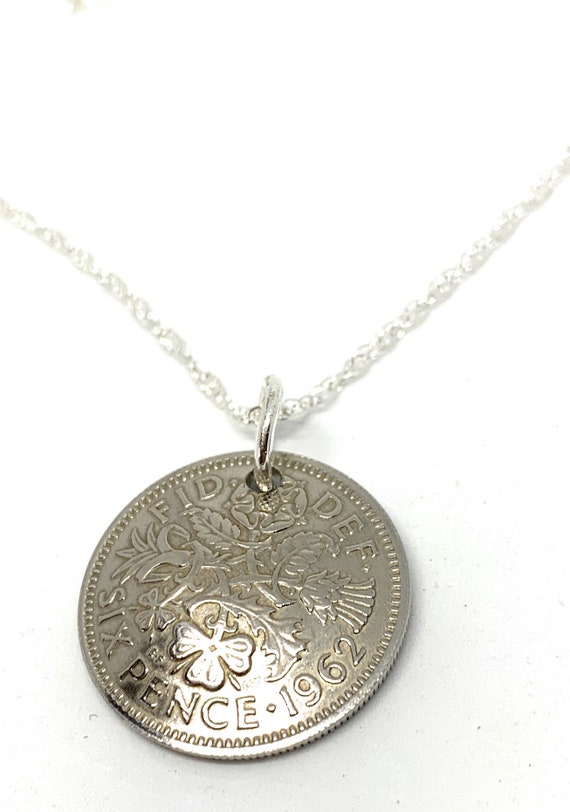 1962 Domed Sixpence Pendant 61st birthday.  Original sixpence coins Great gift from 1962 61st Thinking Of You,  Special Friend, Mum, Dad