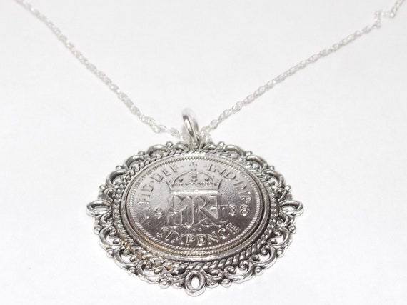 Fancy Pendant 1939 Lucky sixpence 85th Birthday plus a Sterling Silver 20in Chain 85th birthday gift for her Thinking Of You, Mum Dad