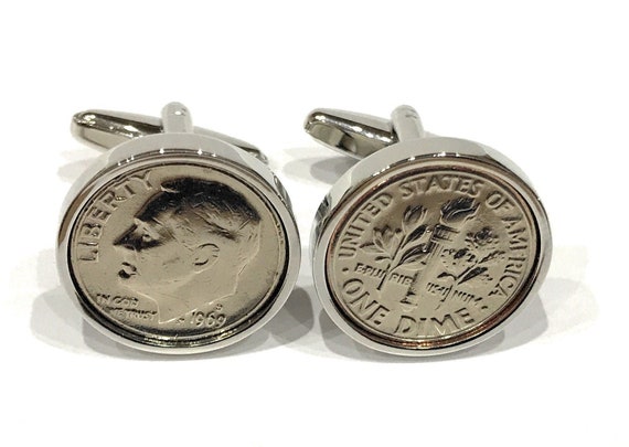 1969 American Dime coin cufflinks, 55th birthday gift, 1969 birthday gift, Gift from 1969, Mens gifts, 55th, 1969, gift for 55th birthday