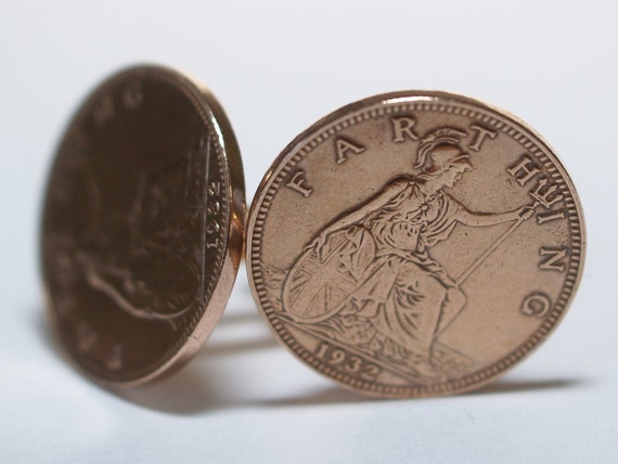 99th Birthday 1924 Farthing Coin Cufflinks - 1924 for a 99th birthday supplied in cufflink box - 96 year old coins Thinking Of You, Mum Dad