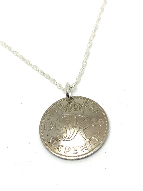 1950 75th Birthday / Anniversary Domed sixpence coin pendant plus 18 inch SS chain gift 75th 75th birthday gift for her Thinking Of You
