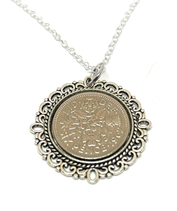 Fancy Pendant 1962 Lucky sixpence 63rd Birthday plus a Sterling Silver 18in Chain 63rd birthday gift for her Thinking Of You, Mum Dad