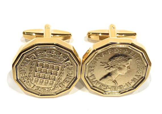 1963 Threepence 3d 62nd birthday Cufflinks - Original threepence coin cufflinks 62nd Birthday, Dads Gift, fathers day, Gift for him Mum, GLD