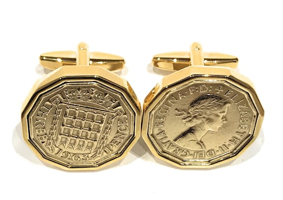 1963 Threepence 3d 61st birthday Cufflinks - Original threepence coin cufflinks 61st Birthday, Dads Gift, fathers day, Gift for him Mum, GLD