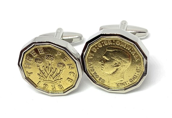 1938 Threepence 3d 87th birthday Cufflinks - Original 1938 threepence coin cufflinks 86th Thinking Of You,  Special Friend, Mum, Dad 87th