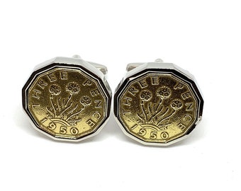 1950 Threepence 3d 74th birthday Cufflinks - Original 1950 threepence coin cufflinks 74th - SLV Thinking Of You,  Special Friend, Mum, Dad