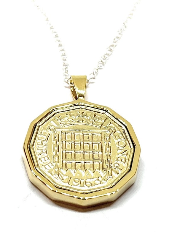 1963 Threepence Coin Pendant 62nd Birthday Gift: Gold Plated