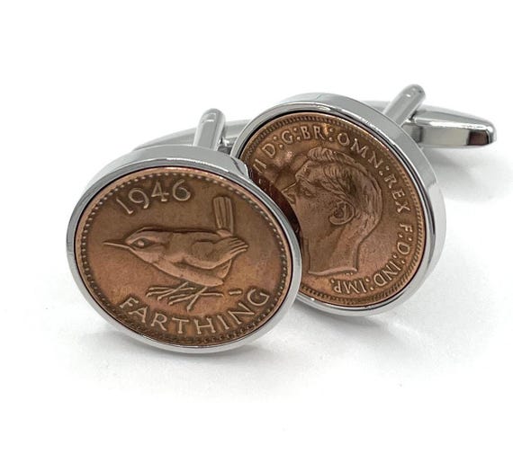 Farthing Cufflinks, 1946 Circulated Coin with Three Plated Back Options