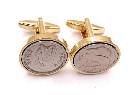 1968 Irish coin cufflinks- Great gift idea. Genuine Irish 3d threepence coin cufflink 1968 Thinking Of You,  Special Friend, Mum, HT GLD