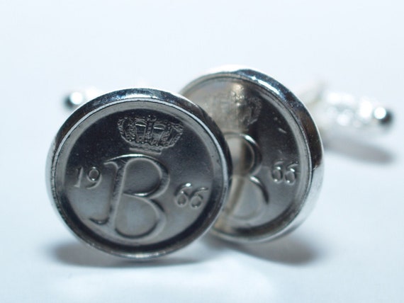 50th Birthday Belgie 25 centimes Coin Cufflinks mounted in Silver Plated Cufflink Backs - 1975 Thinking Of You,  Special Friend, Mum, Dad