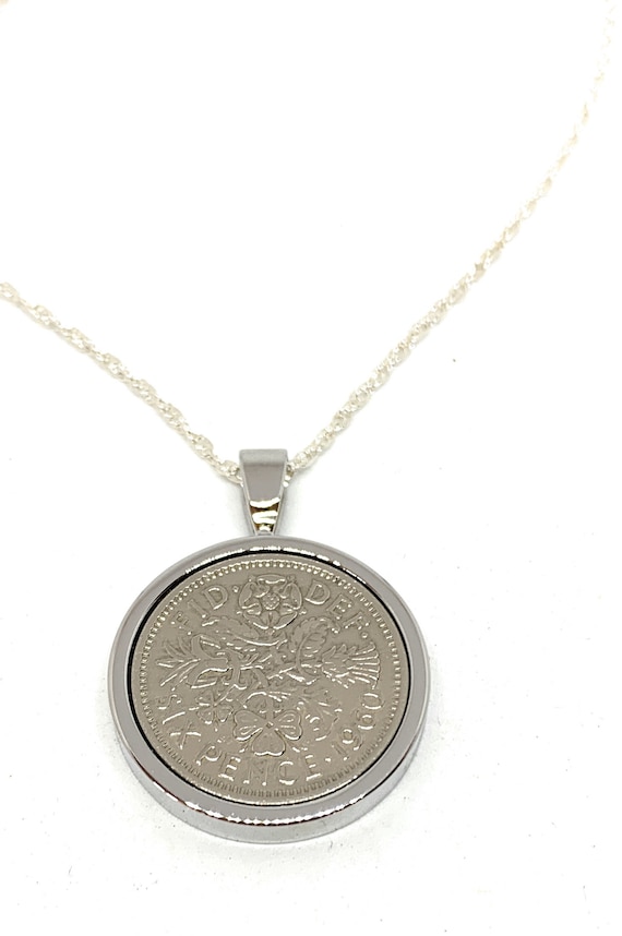1963 62nd Birthday Gift Sixpence Necklace: Silver, Gold or RoseGold Plated mounts