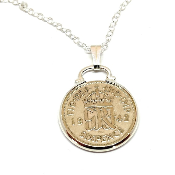 1942 Sixpence coin cinch 82nd Birthday plus a Sterling Silver 18in Chain Thinking Of You,  Special Friend, Mum, Dad, Loved One