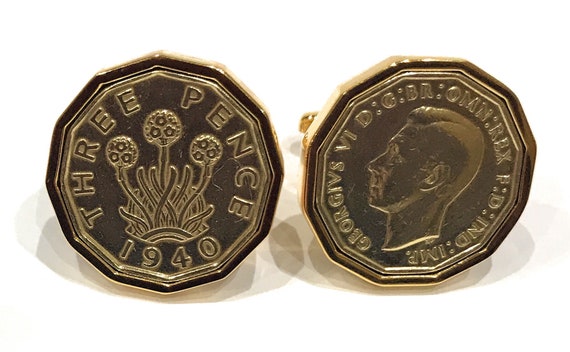 1940 Threepence 3d 85th birthday Cufflinks - Original 1940 threepence coin cufflinks GLD HT Thinking Of You,  Special Friend, Mum, Dad