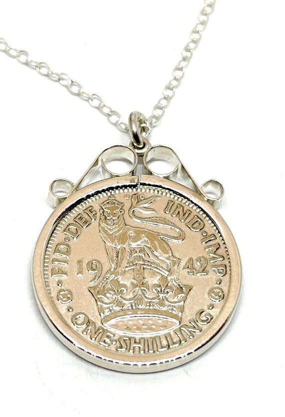 1942 Shilling coin Sterling Silver cinch 82nd Birthday plus a Sterling Silver 18in Chain Thinking Of You,  Special Friend, Mum, Dad