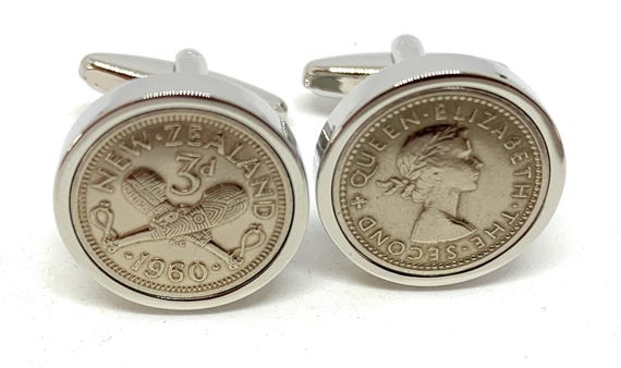 1960 New Zealand Threepence Cufflinks: 66th Birthday Gift, Silver plated mounts