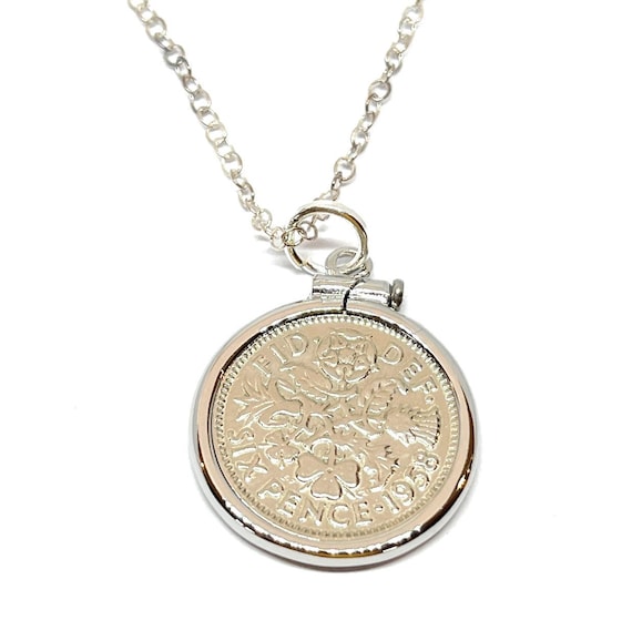 1957 68th Birthday / Anniversary sixpence coin Solid Cinch pendant plus a Sterling Silver Chain gift 68th birthday gift for her