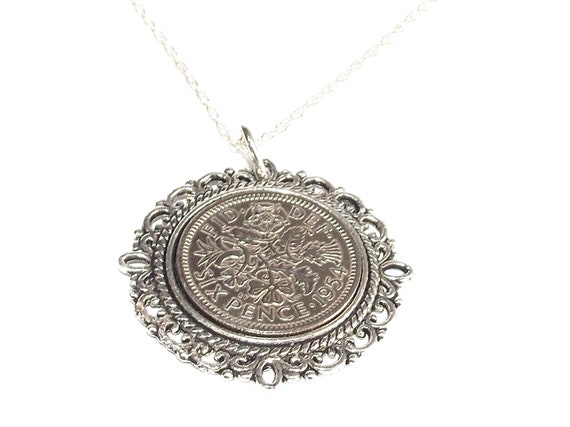 Fancy Pendant 1954 Lucky sixpence 70th Birthday gifts for women plus a Sterling Silver 18in Chain, Thinking Of You, Mum, Dad