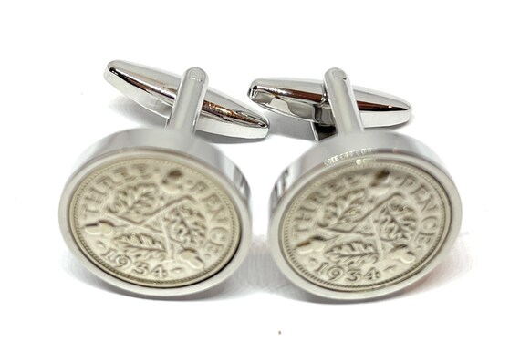 1934 90th Birthday Silver Threepence Cufflinks,  Original Silver threepence coins Great gift from 1934 90th Thinking Of You,  Special Friend