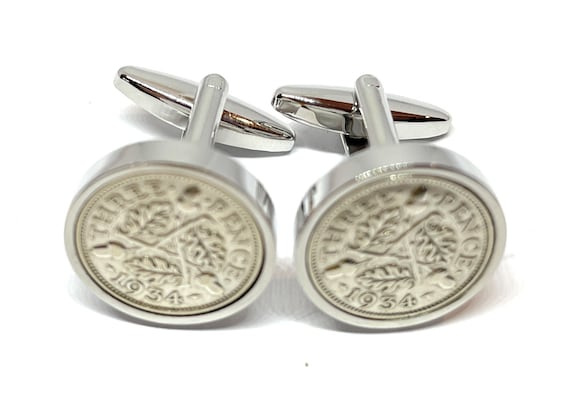 1934 91st Birthday Silver Threepence Cufflinks,  Original Silver threepence coins Great gift from 1934 91st Thinking Of You,  Special Friend