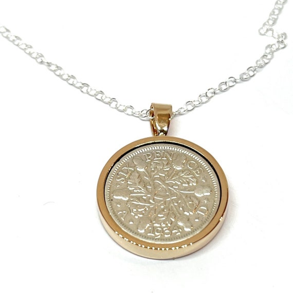 Solid Pendant 1934 Lucky sixpence 91st Birthday gifts for women Sterling Silver 18in chain 91st birthday gift for her  Rose/GLD